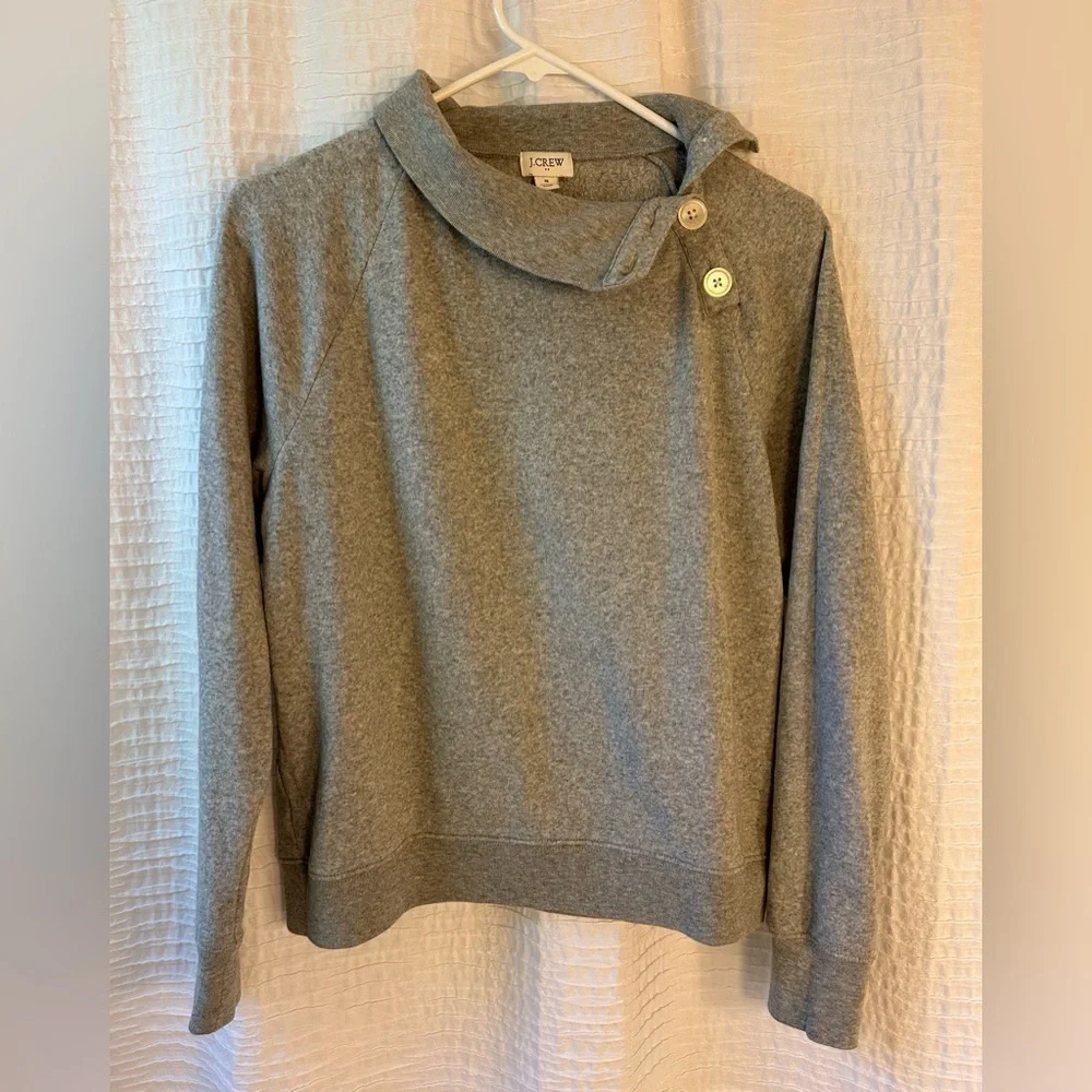 J. Crew Gray Button-Detail Cowl-Neck Sweatshirt